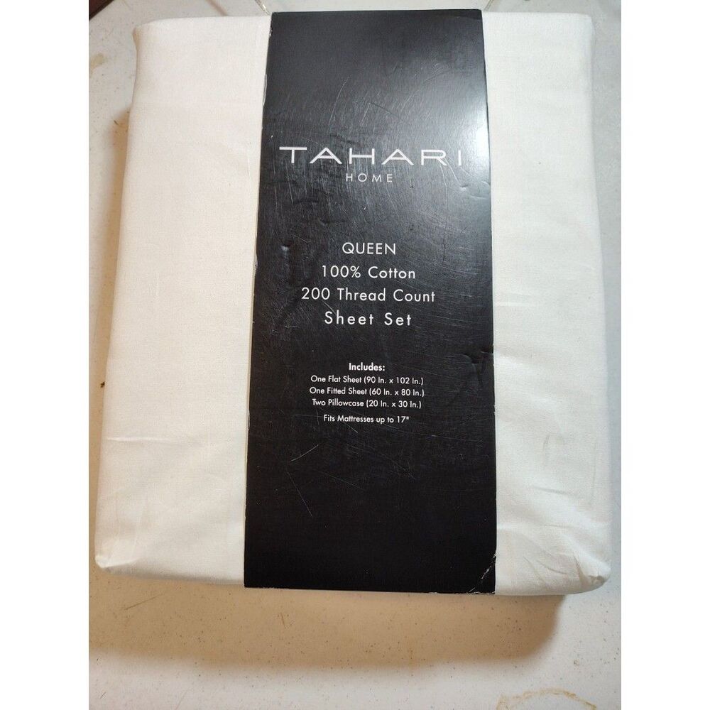 Tahari Queen 4 Piece Queen Sheet Off White 200 Count (845)
